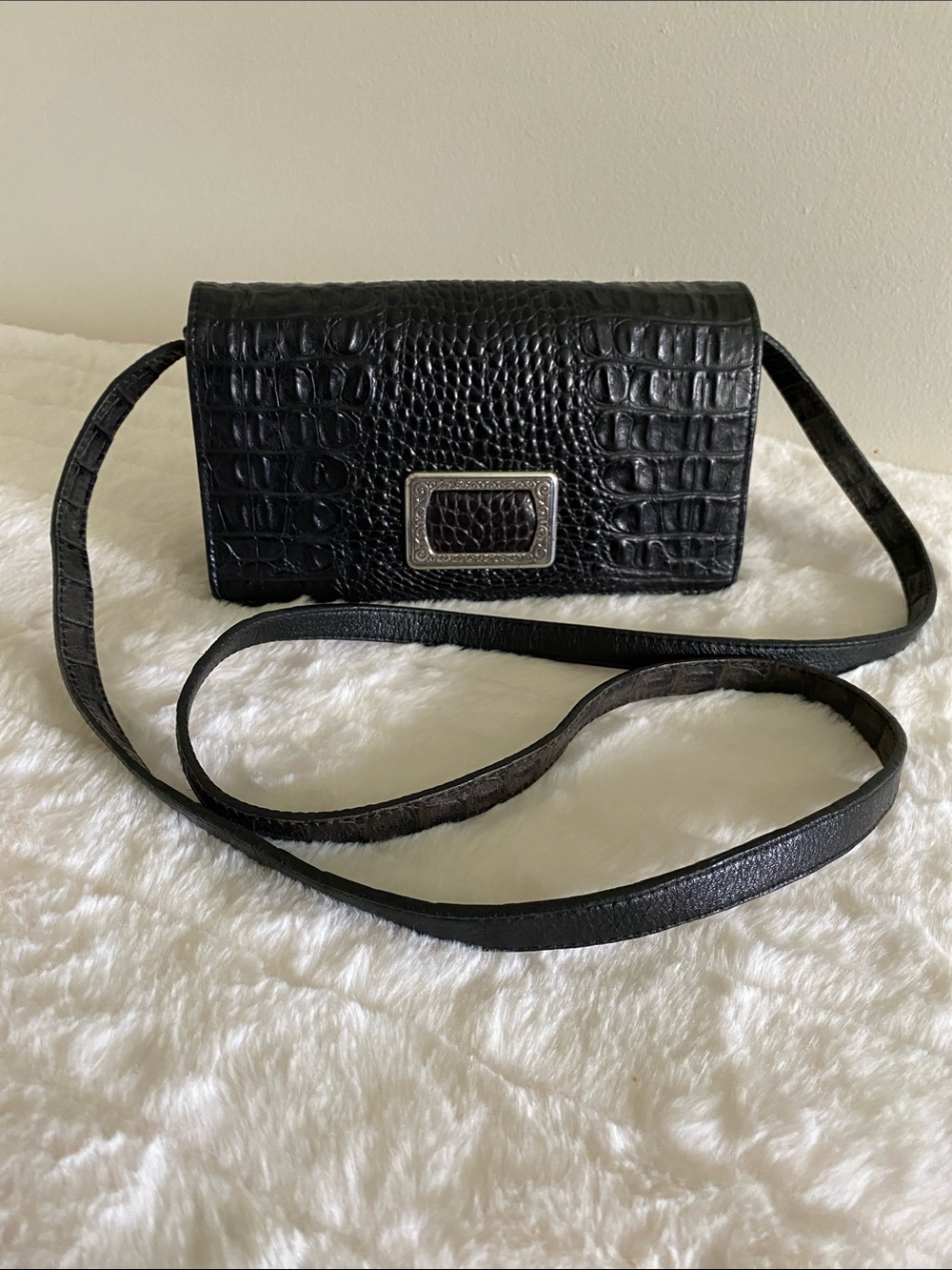 Brighton Vintage Croc-embossed Leather Crossbody Organizer / Clutch